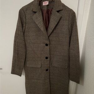 Women's Brown Plaid Long Coat